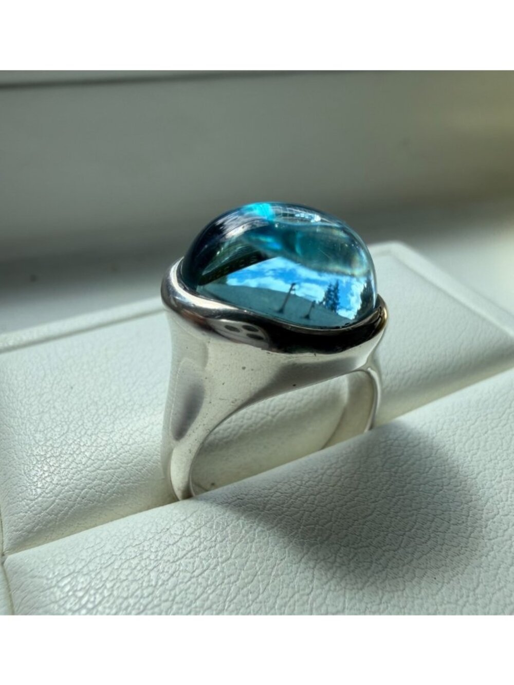 Tiffany & Co. Elsa Peretti Blue Topaz Cabochon Ring Sterling Silver Size 7